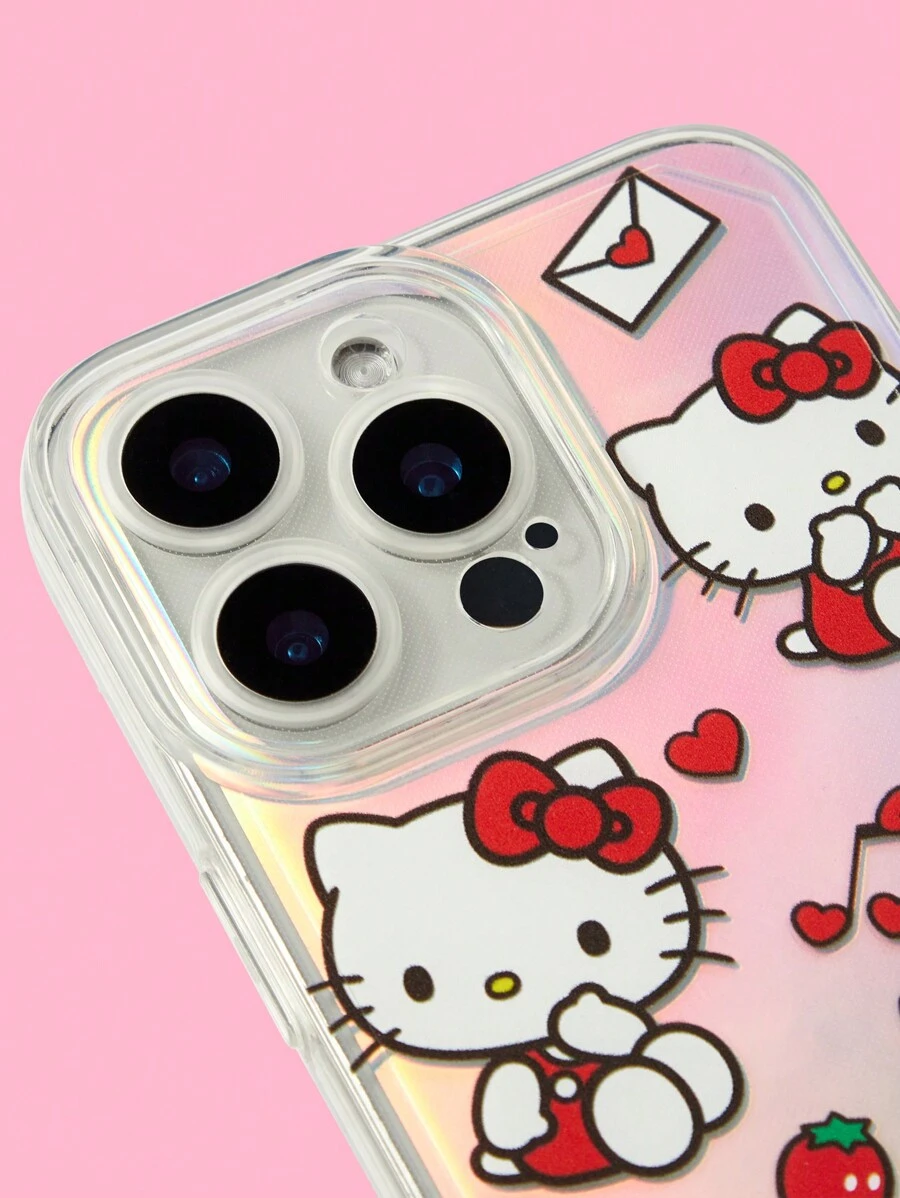 HELLO KITTY AND FRIENDS | SHEIN Ốp lưng điện thoại thời trang màu ombre họa tiết hoạt hình & chữ dễ thương - Bạc - Xem 1