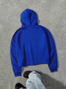 Manfinity Hypemode Men's Everyday Casual Cat, Moon, Starry Sky, Letter Dream Oversized Graphic Position Printing, INS Style High-End Royal Blue Hooded Pullover Hoodie ,Fall And Winter Men Clothes - Blue - View 2
