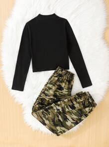 Tween Girl NOVA Store 休闲针织长袖上衣和迷彩慢跑裤两件套 - 彩色 - 查看 2