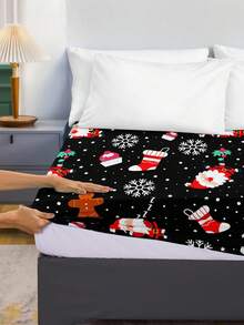 1 tấm ga trải giường in kỹ thuật số theo chủ đề ông già Noel thoáng khí và thoải mái, đế màu đen, thích hợp làm quà tặng ngày lễ, trang trí nhà cửa, phòng ngủ, mọi mùa - màu đen - Xem 4