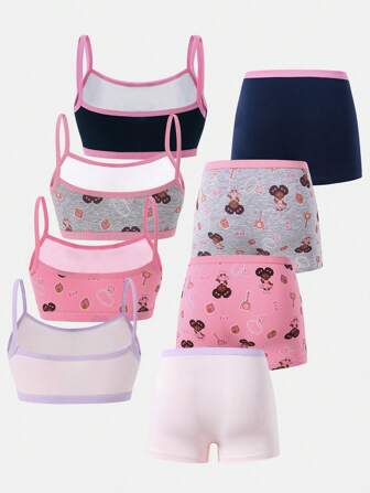 4pcs/Set Young Girl Cute Cartoon Pattern Underwear Set