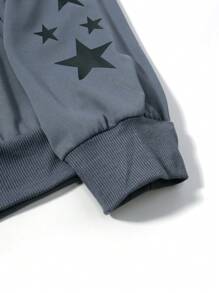 Chillumni Men's Autumn Letter & Star Print Long Sleeve Drawstring Hooded Zipper Casual Sweatshirt - Dark Grey - View 5