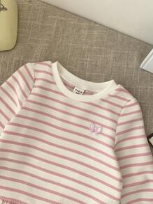 SHEIN LMoss Kids LMoss Baby Girl Babygirl Cute Knit Striped Long Sleeve Dress, Autumn/Winter
