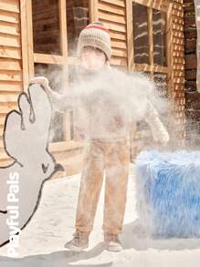 SHEIN Bộ đồ ấm áp dài tay in họa tiết hoạt hình dễ thương cho bé trai và quần ống đứng lót lông, thời trang cho mùa thu/đông - Nhiều màu - Xem 9