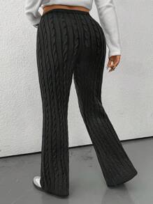 SHEIN EZwear بنطلون ولباس علوي قطعتين، مُحبك بقصّة واسعة لقياسات كبيرة، كاجوال للبس المنزلي في الخريف والشتاء