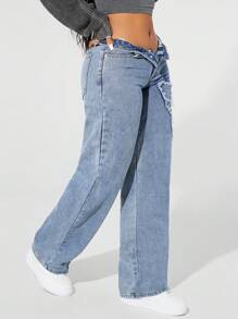 SHEIN BAE Fashion Women's Versatile Washed Front Pocket Loose Straight-Leg Jeans - Light Wash - View 5