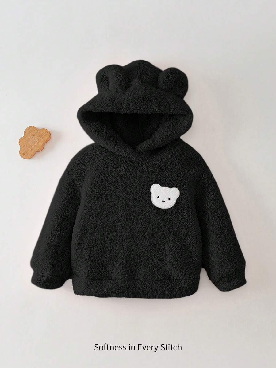 Cozy Pixies Áo nỉ chui đầu hình tai gấu hoạt hình cho bé gái, lót giữ nhiệt, kiểu dáng cơ bản, thích hợp cho trong nhà, ngoài trời, trượt tuyết, mặc hàng ngày, thể thao, vui chơi, dự tiệc, chụp ảnh, Giáng sinh, áo nỉ mùa thu/đông cho bé, quần áo mùa đông cho bé gái, áo nỉ cho bé, áo khoác hình gấu cho bé. - màu đen - Xem 1