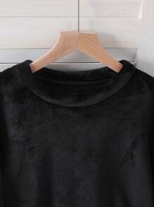 Winter Teen Girls Pajamas Set, Plaid Fleece Pants And Solid Long Sleeve Top, Casual Homewear 2 Pieces Outfit, Sibling/Matching (Sold Separately) - Black - View 7