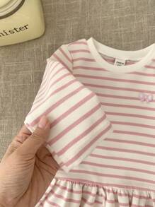 SHEIN LMoss Kids LMoss Baby Girl Babygirl Cute Knit Striped Long Sleeve Dress, Autumn/Winter