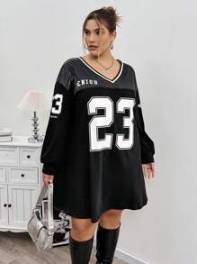 SHEIN CURVE+ Vestido tipo sudadera con estampa de letras talla extra, adecuado para salir y Navidad