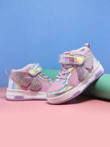 Kids Girls High-Top Fashion Sneakers With Butterfly Wing Decor, Special Material, Stylish & Cool, Suitable For Everyday Wear, Adjustable Hook And Loop Closure, Easy To Wear, Chunky Sneakers For Autumn/Winter Colorful Sneakers - Multicolor - View 1