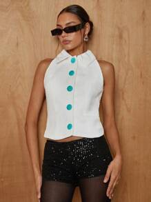 COSMINA 女士彩色前扣无袖休闲翻领背心