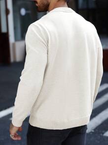 Manfinity Homme Plus Size Men's Casual Solid Color Knit Sweater, Autumn/Winter