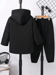 2 Pieces Young Boys Leisure College Comfortable Fashion Simple Practical All-Match Decoration Comfortable Thick Warm Long Coat And Trousers Cost-Effective Suit Kids Outfits