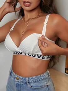 Moonlight&Mama 1pc Pregnant Women's Letter Pattern Elastic Band Back Hook Closure Wireless Bra - White - View 3