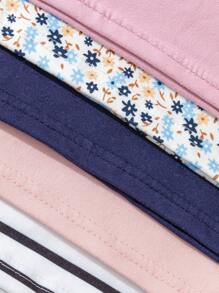 SHEIN Genkimix Kids 5pcs/Set Young Girl Cute Cartoon Rabbit Striped & Floral Multi-Piece Long Sleeve T-Shirts, School, Campus, College