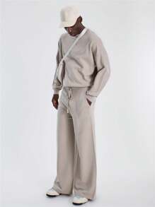 Musero Fine Knit Drawstring Joggers - Khaki - View 1