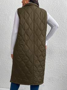 SHEIN LUNE Plus Size Women Single Breasted Long Padded Padded Vest Jacket, Solid Color, For Winter New Years Women Outfit Winter Dresses Winter Clothes Women Rave Outfits Thanksgiving Outfit Women