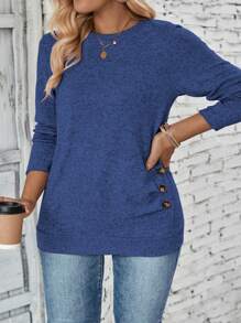 INAWLY 休闲时尚圆领纽扣下摆大码 T 恤