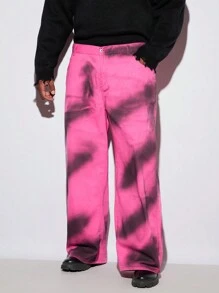 Manfinity VCAY Calça Denim Denim Oversized Longa e Larga Preta e Vermelha Estampa Xadrez Estilo Buffalo Plus Size para Homens - Multicolorido - Visão 4