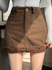 DAZY Corduroy Short Mini A-Line Skirt For Women,Fall Clothes Winter Women Skirts - Brown - View 10