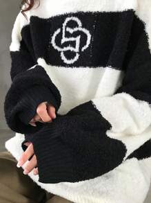 FRIFUL 女士秋冬撞色圆领落肩长袖休闲针织毛衣