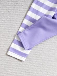 Baby Girls Set With 3D Unicorn Print Ruffle Top And Striped Pants, Autumn/Winter Outfit - Purple - View 4