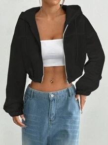 StreetHx Women Casual Zip-Up Short Hooded Jacket, Autumn Fall Winter Cloth For Women - Black - View 4