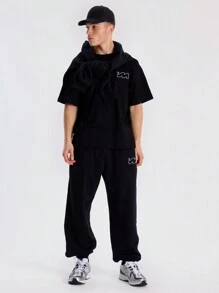 Musero 男士阔腿束口品牌贴布印花运动裤/慢跑裤/运动套装下装（仅限春夏款） - 黑色 - 查看 1