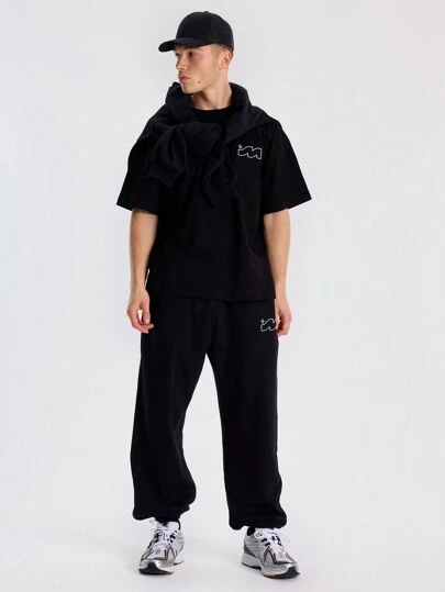 Musero 男士阔腿束口品牌贴布印花运动裤/慢跑裤/运动套装下装（仅限春夏款）