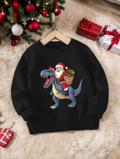 Young Boy's Christmas Dinosaur & Santa Print Sweatshirt