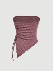 SHEIN MOD Women Casual Solid Color Asymmetrical Hem Tube Top - Red Violet - View 2