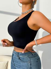 1 chiếc áo ngực cơ bản không tay trơn, mặc thường ngày cho phụ nữ - màu đen - Xem 5