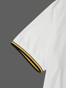 Manfinity Homme Men's Stripe & Letter Print Short Sleeve Casual Commuter Polo Shirt