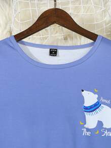 2pcs Men Polar Bear Print Casual Lounge Set, Including Long Sleeve Top And Pants, Comfortable And Fashionable - Blue - View 5