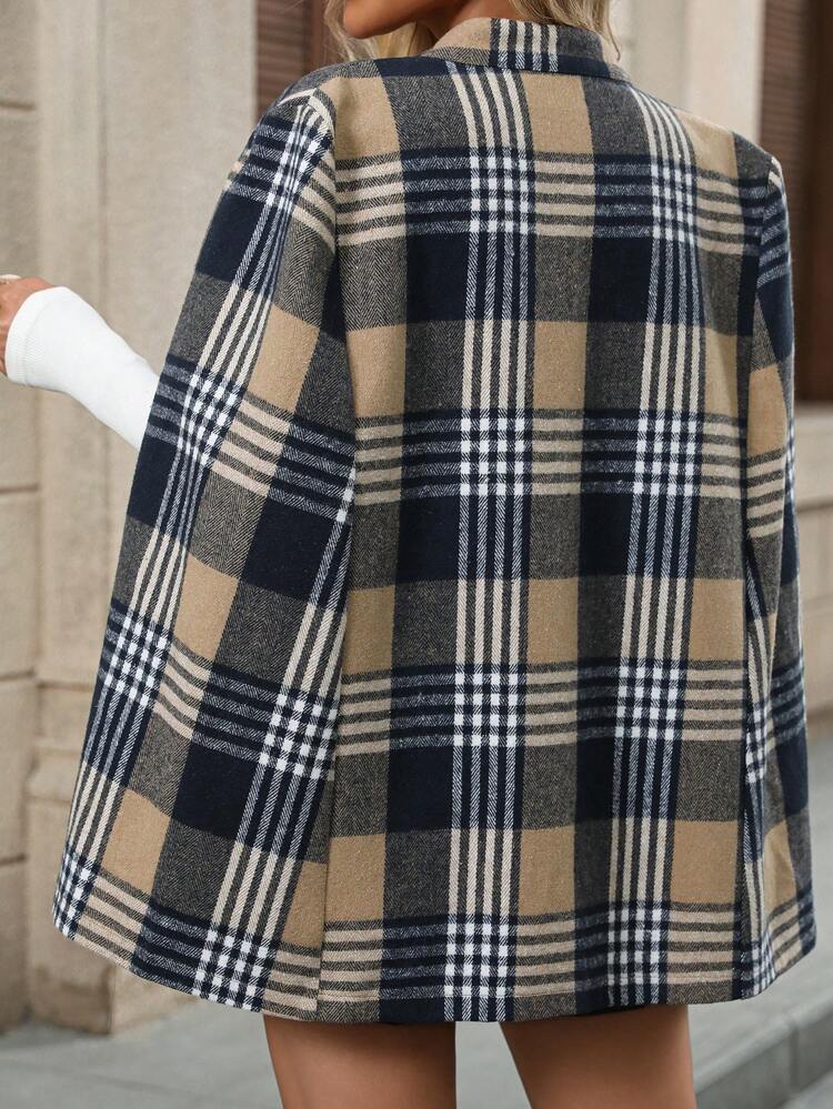 Women's Elegant Plaid Hooded Cloak Coat, Autumn/Winter