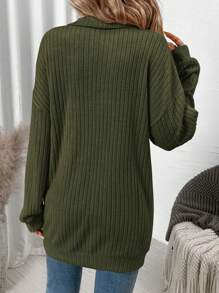 EMERY ROSE Women's Solid Color Front Button Long Sleeve Casual Sweatshirt - Army Green - View 2