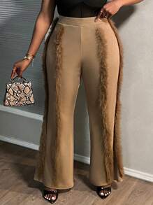 Slaydiva Plus Size Ribbed Brown Pants, Autumn/Winter - Brown - View 2
