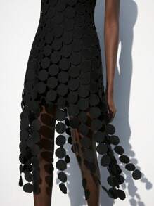 Maija 女式黑色特殊面料流苏装饰无袖圆下摆连衣裙，时尚都市设计，百搭春夏 - 黑色 - 查看 5