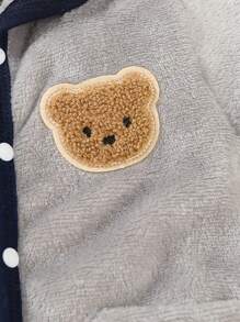 SHEIN Genkimix Kids 婴幼儿男孩 2 件套 毛绒熊标志长袖连体睡衣 - 彩色 - 查看 5