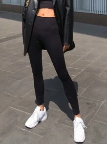 DAZY Quần legging bó tối giản màu trơn dành cho nữ có lót nhiệt - màu đen - Xem 4