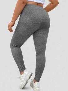 Flirla Quần legging cạp thấp đơn giản cho hoạt động giải trí cỡ lớn, mặc thường ngày - Xám - Xem 1