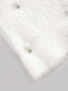 GENKIRA 女士优雅宽松针织开衫，带蓬松、珠子和水钻装饰 - 白色 - 查看 3