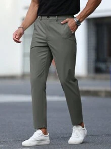 Calvornis Men's Solid Color Front Button Pocket Casual Pants - Grey - View 7