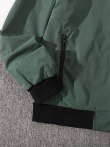 Manfinity Roghcode 1 pieza Chaqueta con cremallera y cuello para hombre con forro a cuadros - Verde - Ver 6