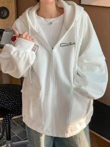 DAZY Women's Hooded Raglan Sleeve Letter Print Jacket - White - View 5