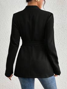SHEIN PETITE Damen Eleganter Blazer mit einfarbigem Kragen und Langarm