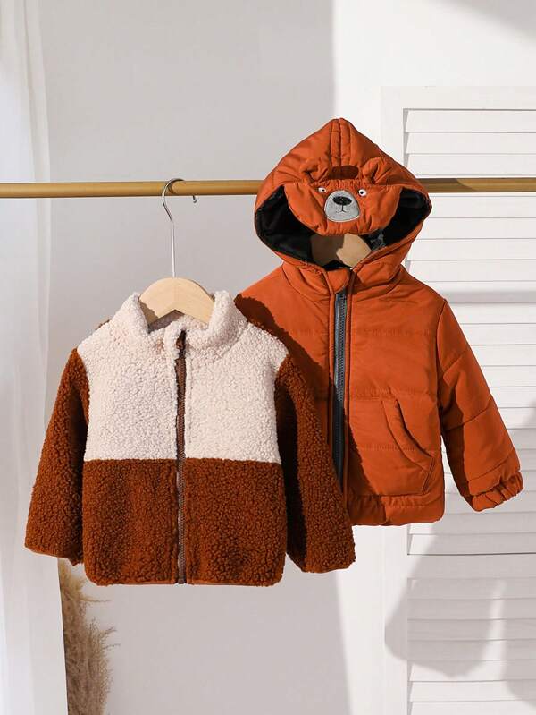 2pcs Baby Boy/Girl Winter Coat Set, Thermal Lined Hooded Jacket, Suitable For Outdoor Travel