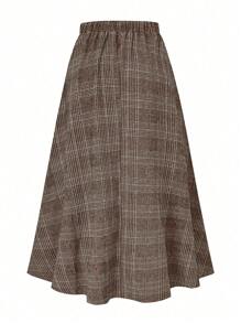 Rometta Plus Size Casual Plaid Skirt, Versatile For Autumn/Winter Maxi