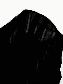 SHEIN Frenchy 女士优雅纯色 V 领长袖开衩下摆连衣裙 - 黑色 - 查看 7